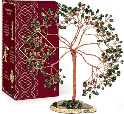KARMAPLEDGE Crystal Tree Home and Office Decoration, Green Aventurine Healing Stones Handmade Crystal Decor Tree of Life for Positive Energy, Good Luck, Money and Spiritual Gifts for Women