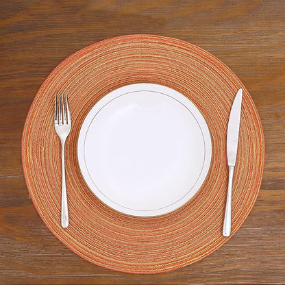SHACOS Round Placemats Set of 4 Woven Braided Place Mats Table Placemats 15 inch Circle Place Mats Easy to Clean Table Mats Indoor Outdoor, Fall Color Mix