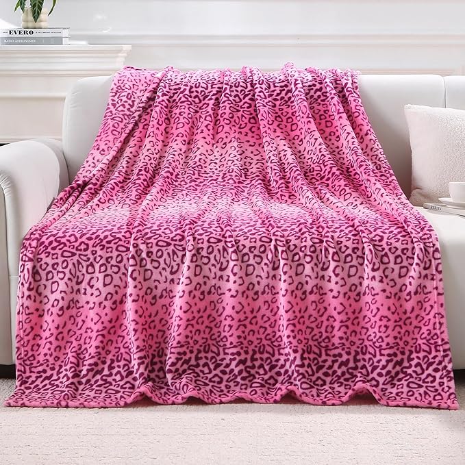 Viviland Flannel Fleece Throw Size 50x60, Lightweight Blanket for Couch, Super Soft Cozy Warm, Cheetah Print Pink