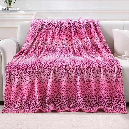 Viviland Flannel Fleece Throw Size 50x60, Lightweight Blanket for Couch, Super Soft Cozy Warm, Cheetah Print Pink