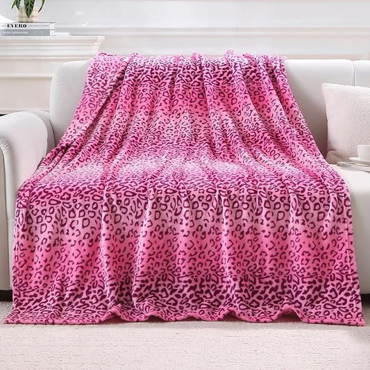 Viviland Flannel Fleece Throw Size 50x60, Lightweight Blanket for Couch, Super Soft Cozy Warm, Cheetah Print Pink