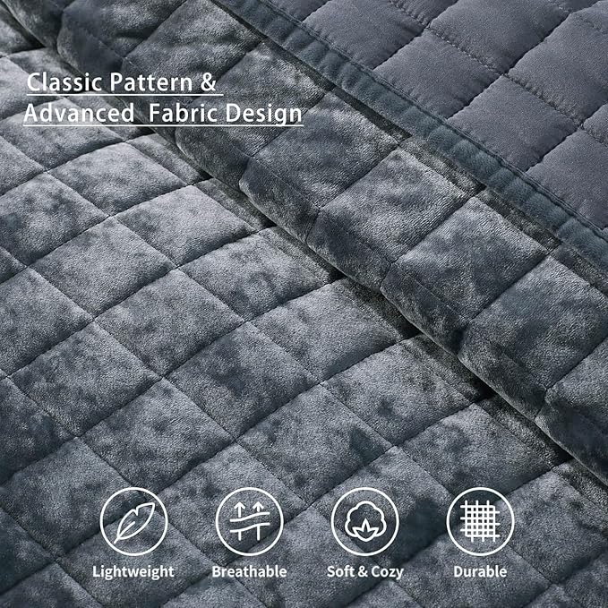 LEAONME Velvet Quilt Oversized California King-120''x120'', Lightweight Navy Blue Velvet Comforter Set with 2 Pillow Shams, Oversized Bedspread Coverlet Quilted Bedding Set for All Season