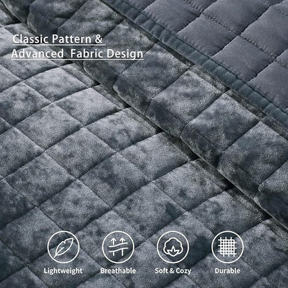LEAONME Velvet Quilt Full/Queen Size-90''x98'', Lightweight Navy Blue Velvet Comforter Set with 2 Pillow Shams, Soft Bedspread Coverlet Quilted Bedding Set for All Season