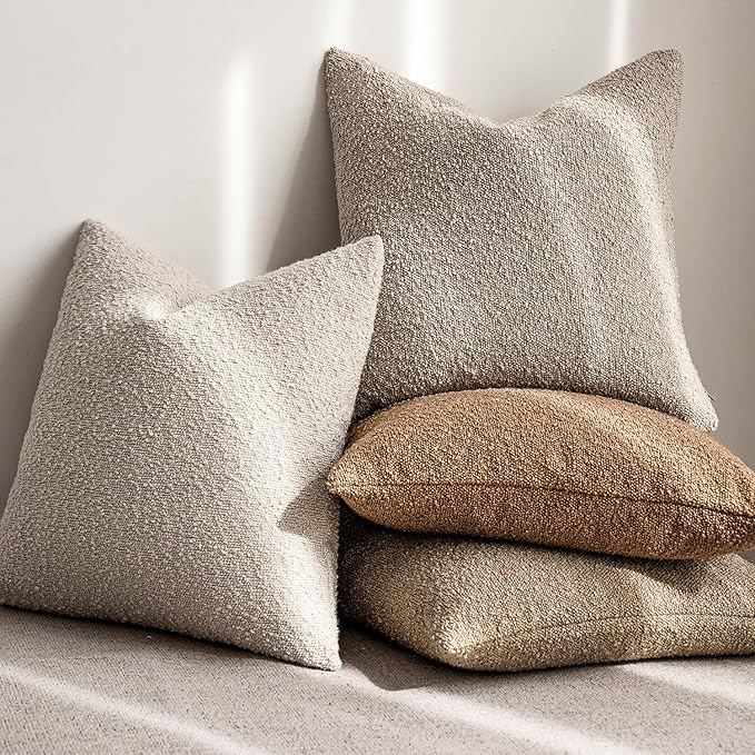 Foindtower Decorative Textured Boucle Throw Pillow Covers Accent Solid Pillow Cases Neutral Soft Cozy Couch Cushion Case for Chair Sofa Bedroom Living Room Home Decor 16x16 Inch,1PC, Oatmeal