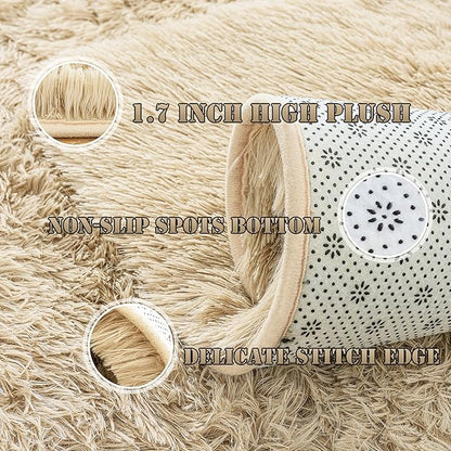 Small Rugs for Bedroom, Fuzzy Throw Rug for Living Room Dorm, Soft Fluffy Bedroom Rug, Non Slip Shag Rugs, Modern Indoor Home Decor Aesthetic, 2x3 Feet, Camel