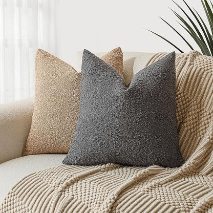 Foindtower Decorative Textured Boucle Throw Pillow Covers Accent Solid Pillow Cases Neutral Soft Cozy Couch Cushion Case for Chair Sofa Bedroom Living Room Home Decor 24 x 24 Inch,Dark Grey