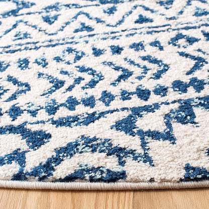 SAFAVIEH Tulum Collection Area Rug - 6'7" Round, Ivory & Navy, Moroccan Boho Tribal Design, Non-Shedding & Easy to Clean, Ideal for Living Room, Bedroom, Dining Space (TUL272D)