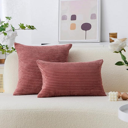 Home Brilliant Set of 2 Throw Pillow Covers Striped Velvet Couch Pillow Cushion Covers Decorative Throw Pillows for Bed, 40 x 40cm, 16 x 16 Inch, Dry Rose Pink