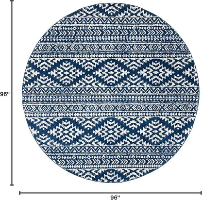 SAFAVIEH Tulum Collection Area Rug - 8' Round, Navy & Ivory, Moroccan Boho Tribal Design, Non-Shedding & Easy to Clean, Ideal for Living Room, Bedroom, Dining Space (TUL272N)