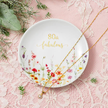 Crisky 80 Fabulous Jewelry Ring Dish for Women 80th Birthday Gifts Idea for 80 Year Old Gifts for Her Friend Sister Wife Mom Aunt Female Coworkers