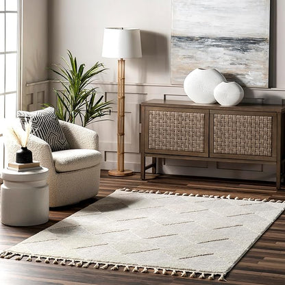 Nuloom Marissa Off-White/Grey, 8'10" x 12', Diamond, Tassel, Soft and Cozy, High Traffic, Stain Resistant, Easy Clean, Durable Area Rug for Bedroom, Living Room, Dining Space, Den, Foyer, Entryway