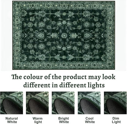Tangsoo 8x10 Green Large Area Rug for Living Room, Non Slip Machine Washable Rug for Bedroom, Boho Distressed Vintage Floral Rugs, Soft Indoor Floor Carpet Mat for Office Nature Forest Farmhouse Decor