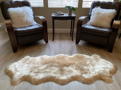 LAMBZY Faux Sheepskin Super Soft Hypoallergenic Silky Shag Rug for Living Room, Kids Room, Sofa (Double 2'x6', Beige)