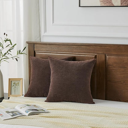 GAWAMAY Decorative Square 16x16 Inch Throw Pillow Covers Set of 2, Super Soft Chenille Pillows Farmhouse Fall Pillowcase for Living Room Bedroom Sofa Couch Cushion Cover Coffee 40x40cm (No Inserts)
