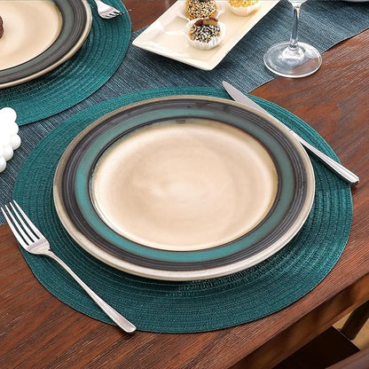 SHACOS Round Placemats Set of 4 Woven Braided Table Placemats 15 inch Circle Place Mats Washable Non Slip Table Mats for Home Wedding Party, Teal Green