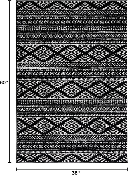SAFAVIEH Area Rug 3x5 - Tulum Collection - Black & Ivory, Moroccan Boho Tribal Design, Non-Shedding & Easy to Clean, Ideal for Entryway, Foyer, Accent Space, Bedroom (TUL272Z)