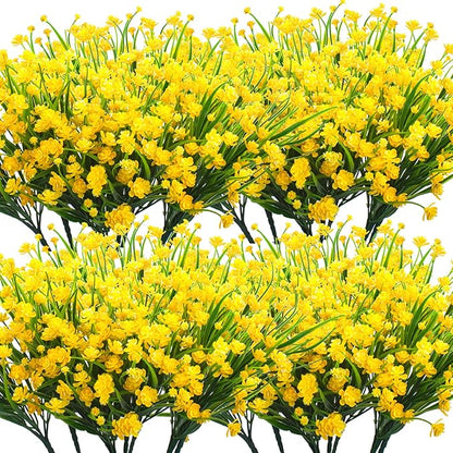 Artificial Flowers, 20 Bundles Outdoor Fake Flowers for Decoration UV Resistant Faux Plastic Plants Garden Porch Window Box Décor (Yellow)
