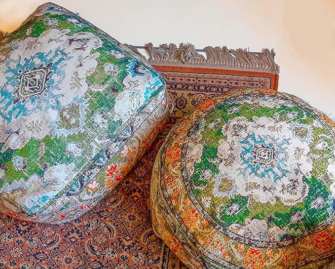 Indian Yoga Décor Pouf Cover Green Round Green Floor Pillow Case Room Décor Moroccan Décorative Cushion Perfect for Living Room, Bedroom, Nursary or Children Room Cotton 24x8 Unstuffed