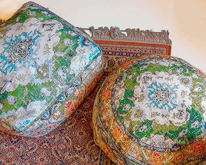 Indian Yoga Décor Pouf Cover Green Round Green Floor Pillow Case Room Décor Moroccan Décorative Cushion Perfect for Living Room, Bedroom, Nursary or Children Room Cotton 24x8 Unstuffed