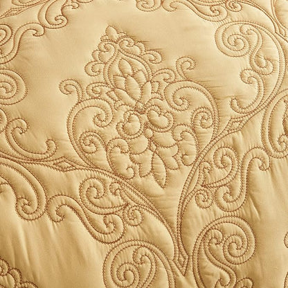 CHIXIN Oversized King Bedspread 128x120 Extra Wide - Lightweight Bedding Cover - Beautiful Stitching - 5 Piece Reversible Bedspread - Luxury Damask Paisley Pattern (King/Cal King, Honey-Gold)