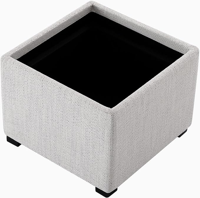 CHITA Storage Ottoman Cube with Tray Lid, Small Footstool with Storage, Square End Table for Living Room and Bedroom, Fabric in Ivory