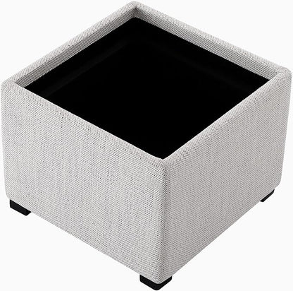 CHITA Storage Ottoman Cube with Tray Lid, Small Footstool with Storage, Square End Table for Living Room and Bedroom, Fabric in Ivory