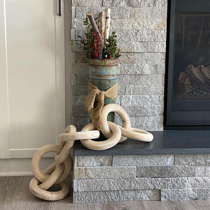 7Penn Wood Chain Link Decor - Large Decorative Chain Coffee Table Decor Pine Wood 8 Link Chain for Shelves
