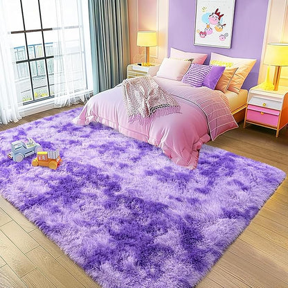 8x10 Large Area Rugs for Living Room, Ultra Fluffy Shag Rug for Bedroom, Modern Plush Soft Carpet for Girls Boys Kids Room Dorm Fuzzy Non Slip Rug for Home Decor Aesthetic, Tie-Dyed Purple