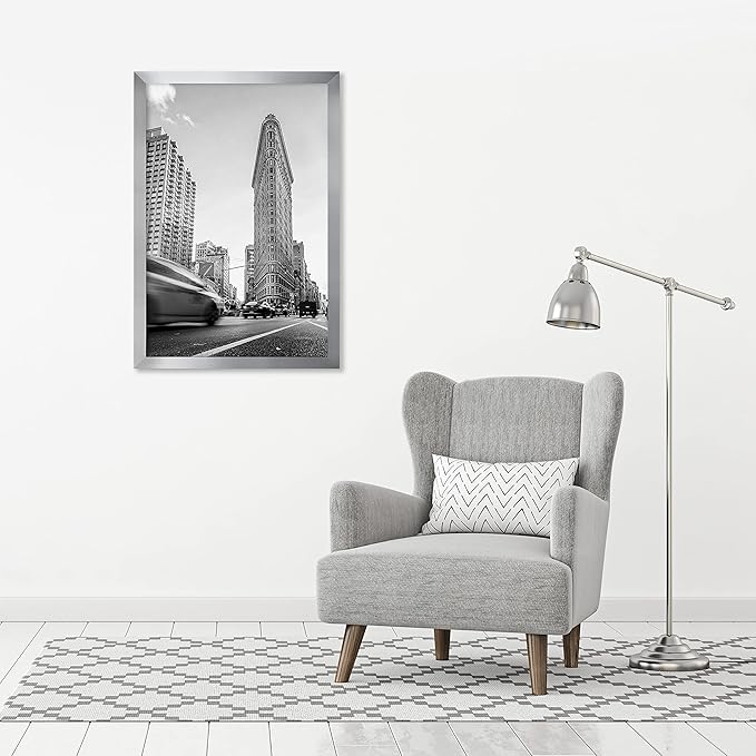 Americanflat 24x36 Poster Frame with Polished Plexiglass - Silver Picture Frame - Wide Photo Frames Made of Engineered Wood for Vertical or Horizontal Wall Display - Epic Collection - Silver