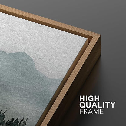 MUDECOR Framed Wall Art Print Set Misty Mountain Lake Watercolor Serene Illustrations Modern Art Boho Decorative Colorful Chic for Living Room, Bedroom, Office - 16"x24"x3 Natural