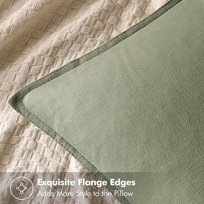 MIULEE Decorative Linen Euro Sham Pillow Covers 22x22 Inch Sage Green Boho Farmhouse Neutral Spring Couch Throw Pillows for Bed Pack of 2 Accent Modern Pillowcase Summer Sofa Livingroom Home Decor