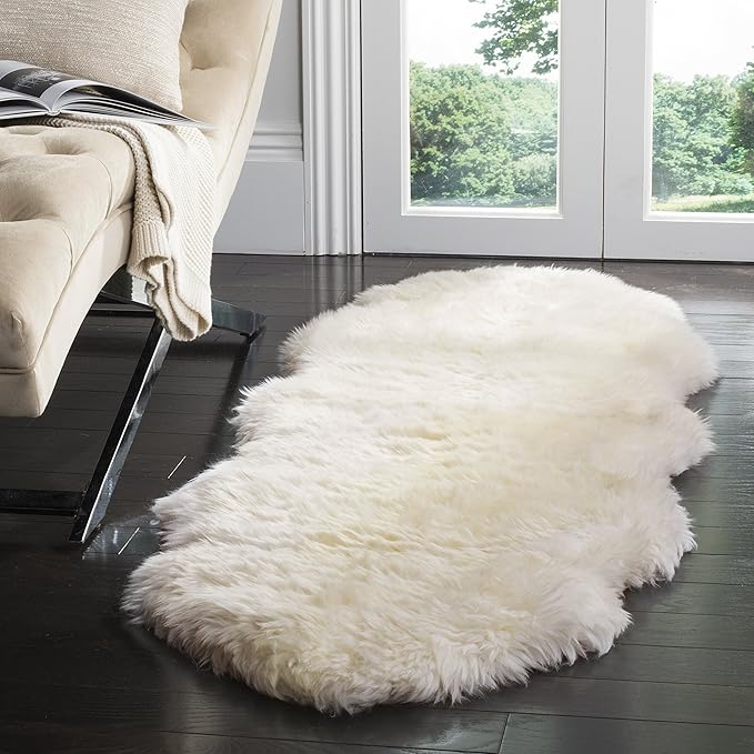 SAFAVIEH Sheep Skin Collection Runner Rug - 2' x 10', Natural & White, Handmade Rustic Glam Genuine Pelt, 3.4-inch Thick Ideal for High Traffic Areas in Living Room, Bedroom (SHS211A)