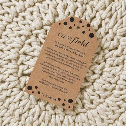 Casafield Pouf Ottoman Footstool, 13" Round x 11" High, Hand-Knitted Cotton Footrest, Non-Skid Wood Legs, Boho Foot Stool for Living Room, Bedroom (Natural)