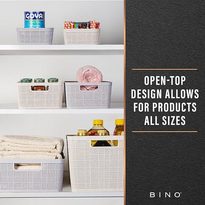 BINO Woven Plastic Basket | Large (Natural), 3-Pack | THE JUTE COLLECTION | Home Organization, Space-Saving Storage, Stylish Design | Plastic Storage Basket