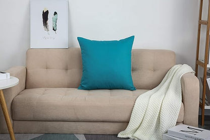 TangDepot Handmade Decorative Solid 100% Cotton Canvas Throw Pillow Covers/Pillow Shams, (14"x14", Blue Ashes)