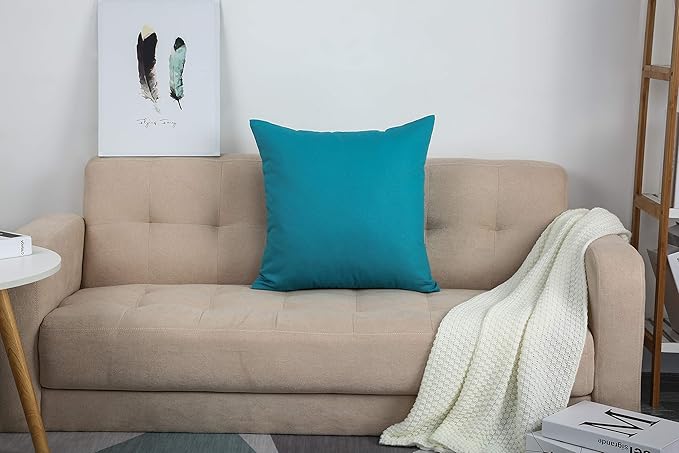 TangDepot Cotton Solid Throw Pillow Covers, 24" x 24" , Blue Ashes, 1 Count (Pack of 1)