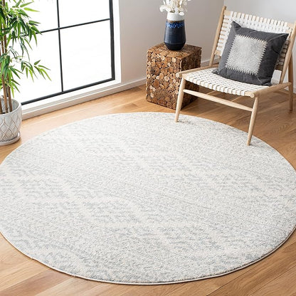 SAFAVIEH Tulum Collection Area Rug - 10' Round, Ivory & Light Grey, Moroccan Boho Tribal Design, Non-Shedding & Easy to Clean, Ideal for Living Room, Bedroom, Dining Space (TUL272G)