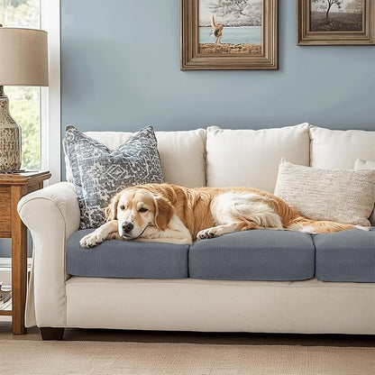 CHUN YI 3Piece Stretch Couch Cushion Covers, Sofa Seat Slipcovers for Pets, Suitable for Armchair Loveseat Sofa with Spandex Jacquard Washable Fabric(3Piece,Light Grey)