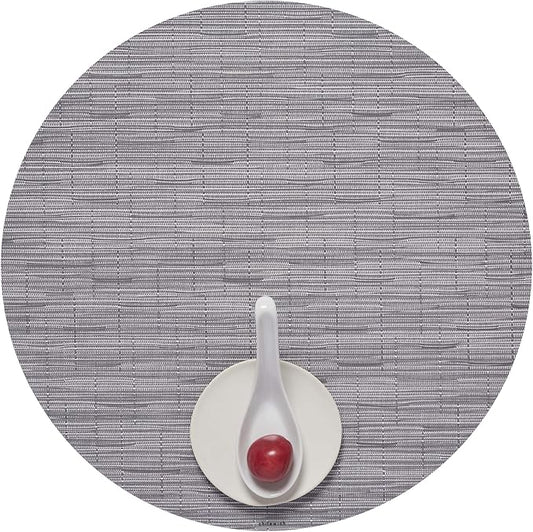 Chilewich Bamboo Placemats Set of 4 - Round Woven Placemats - Reusable, Stain-Resistant, Indoor/Outdoor Tabletop Protection - 15" - Fog