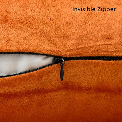 Encasa XO Velvet Throw Pillow Covers 22x22 in (55x55 cm) - Orange - No Inserts, Pack of 2 Cases | Solid Plain Dyed Soft & Smooth, Square Decorative Cushion Covers for Living & Bedroom