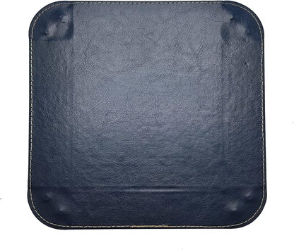 PU Valet Tray Organizer Storage 5.5"x5.5"X1.2". Key Jewelry Tray, Dice Box Bedside Tray,Wallets Watches Keys Coins Mobile Phones Organizer, Office Desk Accessory Catchall (Brown).