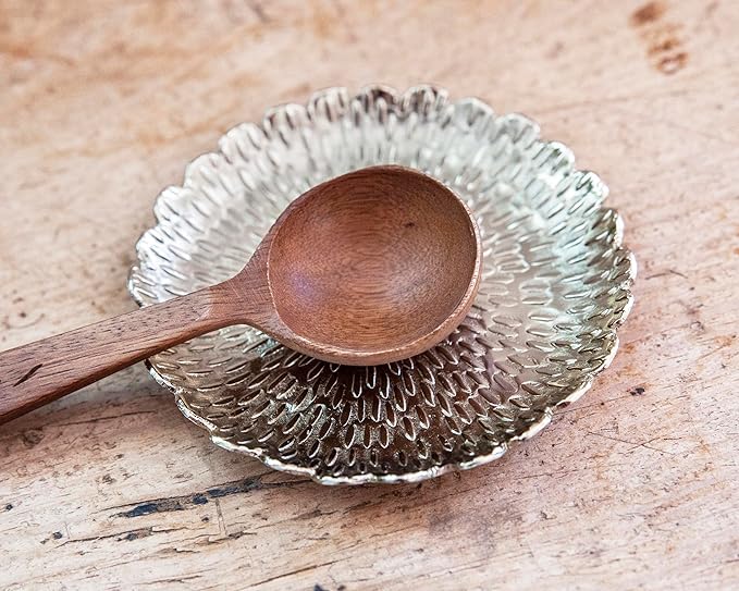 Brass Jewelry Tray with Design – Gold Color Circular Small Round Spoon Rest Candle Holder Soap Dish - Perfect Catchall for Wax Candles, Jewelry, Rings, and Trinkets