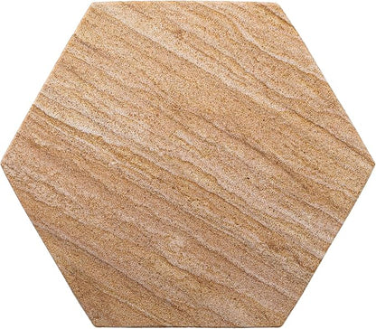 Sandstone Water Absorbent Hand Crafted Hexagon Coasters for Drinks - 4 Inches Wide Thirsty Stone Bar/Drink Coasters- Made from Rainbow Sandstone (Set of 6 with Holder)