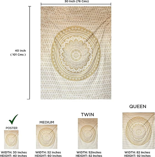 raajsee Mandala Tapestry - Boho Wall Art - 30x40 Inches - White Gold - Bedroom Decor