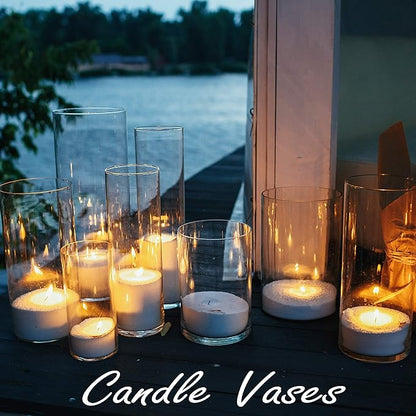 CYS Excel Clear Glass Cylinder Vase (H:12" D:4") | Multiple Size Choices Glass Flower Vase Centerpieces | Hurricane Floating Candle Holder