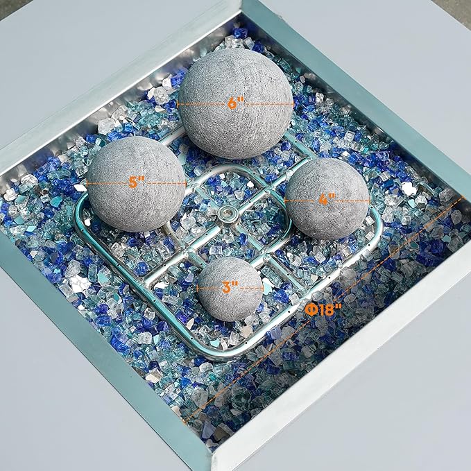 Stanbroil Ceramic Balls - 6" Round Fire Stones for Fire Pit Fire Bowl and Fireplace - Set of 4, Gray