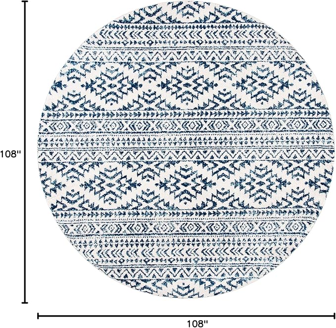 SAFAVIEH Tulum Collection Area Rug - 9' Round, Ivory & Navy, Moroccan Boho Tribal Design, Non-Shedding & Easy to Clean, Ideal for Living Room, Bedroom, Dining Space (TUL272D)
