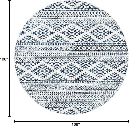 SAFAVIEH Tulum Collection Area Rug - 9' Round, Ivory & Navy, Moroccan Boho Tribal Design, Non-Shedding & Easy to Clean, Ideal for Living Room, Bedroom, Dining Space (TUL272D)