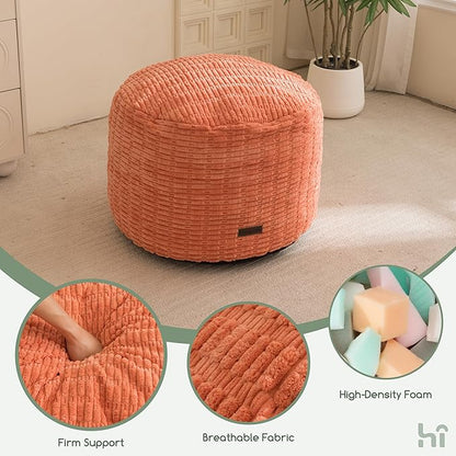 HIGOGOGO Pouf Ottoman Stuffed Round Modern Foam Filled Foot Rest Poufs for Living Room Chair Decorative 26 X 18 Inches Boho Relax Stool for Wedding Christmas Party, Coral Orange