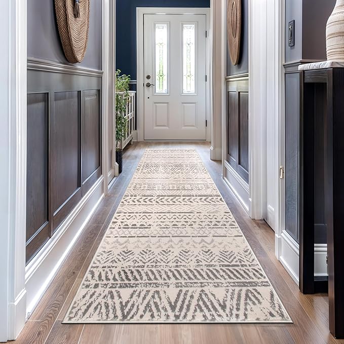 Rugshop Geometric Boho Runner Rug – Gray Tribal Pattern, Perfect for Hallway, Entryway, Kitchen, 2' x 7'
